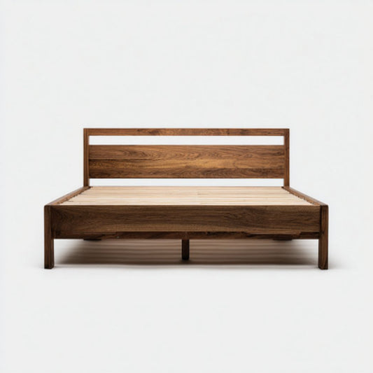 Łóżko drewniane z naturalnego materiału do sypialni - 200 x 160 x 35